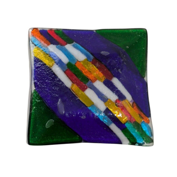 Murano Glass Small Jewelry Ring Tray Made In Italy Green Blue Striped Small - Picture 4 of 5